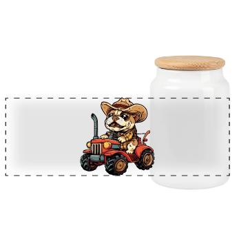 Bulldog chien tracteur agriculteur - Boîte à biscuits avec couvercle en bois - blanc - Devant