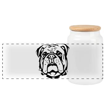 Bulldogge_Hundekopf_schwarz_T shirt_Geschenk - Panoramic Cookie Jar with Wooden Lid - white - Front