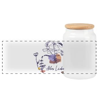 All the best with a bouquet of flowers - Panoramic Cookie Jar with Wooden Lid - white - Front