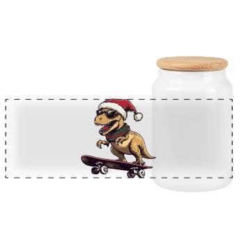Dinosaure T-Rex Noël Drôle - Boîte à biscuits avec couvercle en bois - blanc - Devant