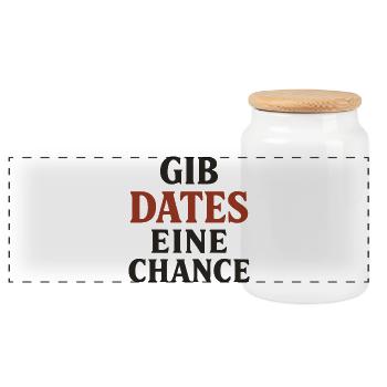 Give dates a chance - Panoramic Cookie Jar with Wooden Lid - white - Front