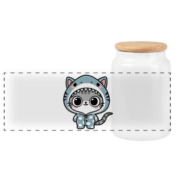 Chat Requin Câlin Onesie - Boîte à biscuits avec couvercle en bois - blanc - Devant