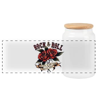 Roses Rock and Roll Positive Vibes - Panorama Keksdose mit Holzdeckel - Weiß - Vorne