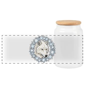 Loup d’hiver dans un cercle de flocons de neige - Boîte à biscuits avec couvercle en bois - blanc - Devant