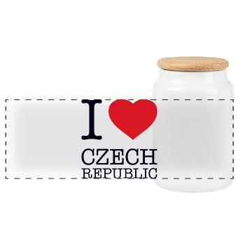 I love Czech Republic Tschechien - Panoramic Cookie Jar with Wooden Lid - white - Front