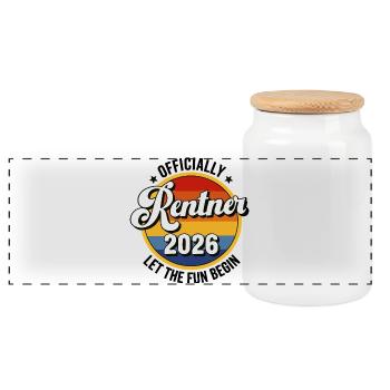 Rentner 2026 Retro Patch Frührente Abschlußparty - Panorama Keksdose mit Holzdeckel - Weiß - Vorne