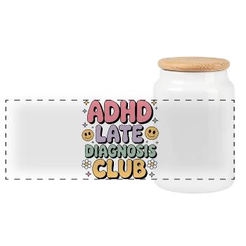 ADHD Late Diagnosis Club - Panorama Keksdose mit Holzdeckel - Weiß - Vorne