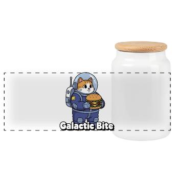 Galactic Cat Astronaut Burger - Panoramic Cookie Jar with Wooden Lid - white - Front
