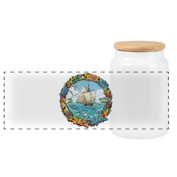 Graffiti Sea Voyage - Panoramic Cookie Jar with Wooden Lid - white - Front