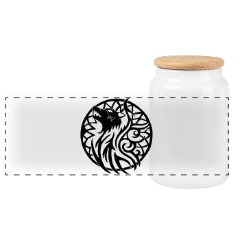 Black Viking Wolf and Talisman of Luck - Panoramic Cookie Jar with Wooden Lid - white - Front