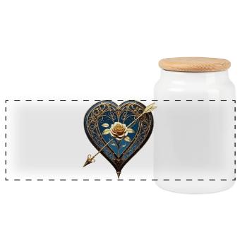 coeur en filigrane avec rose et flèche - Boîte à biscuits avec couvercle en bois - blanc - Devant