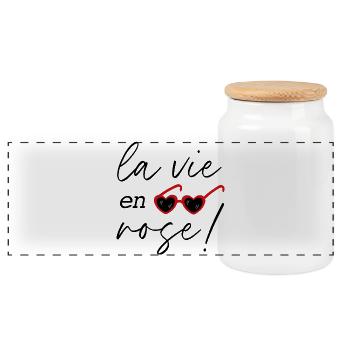 "La vie en rose" - Panoramic Cookie Jar with Wooden Lid - white - Front