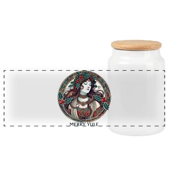 Yule Maiden Holly Circle - Panoramic Cookie Jar with Wooden Lid - white - Front