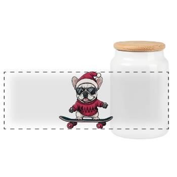 Buldog Français Chien Noël Drôle - Boîte à biscuits avec couvercle en bois - blanc - Devant