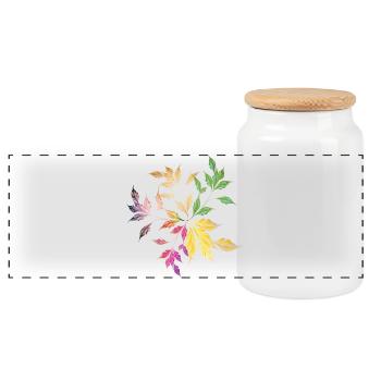 Delicately Shimmering Leaf Arrangement – Nature Art - Panoramic Cookie Jar with Wooden Lid - white - Front