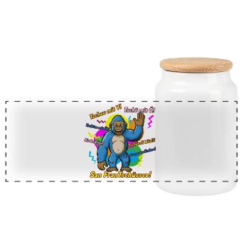 Bunter Bigfoot Abschiedssprüche. Wortwitz - Panorama Keksdose mit Holzdeckel - Weiß - Vorne