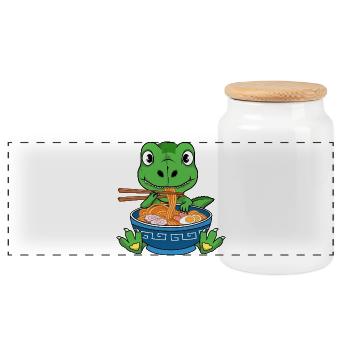 Lustige Ramen Nudeln Grüner Dinosaurier - Panorama Keksdose mit Holzdeckel - Weiß - Vorne
