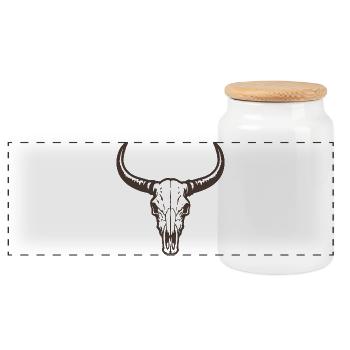 Bull Head Skull with Horns - Western Style - Panoramic Cookie Jar with Wooden Lid - white - Front