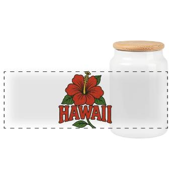 Hawaii Hibiskus Emblem - Panorama Keksdose mit Holzdeckel - Weiß - Vorne