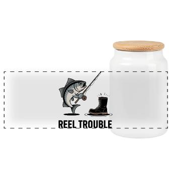 Reel Trouble – Fishy Fail Vibes - Panorama Keksdose mit Holzdeckel - Weiß - Vorne