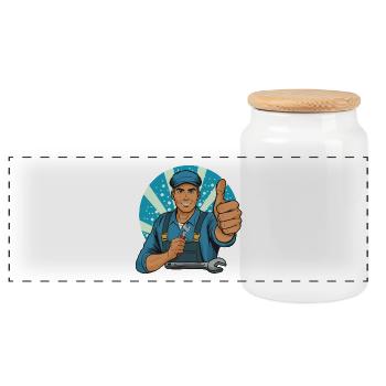 Craftsman Thumbs Up Illustration - Panoramic Cookie Jar with Wooden Lid - white - Front