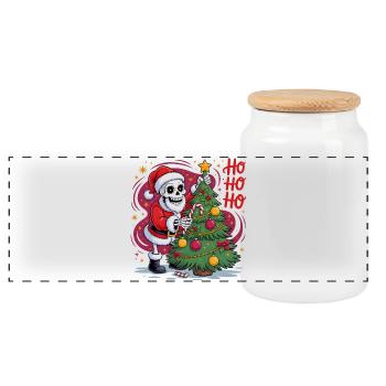Squelette Père Noël décore arbre - Boîte à biscuits avec couvercle en bois - blanc - Devant