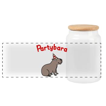 Partybara – le capybara joyeux avec un chapeau de fête - Boîte à biscuits avec couvercle en bois - blanc - Devant