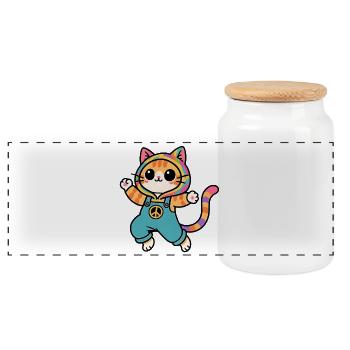 Regenbogenkatze Frieden und Liebe - Panorama Keksdose mit Holzdeckel - Weiß - Vorne