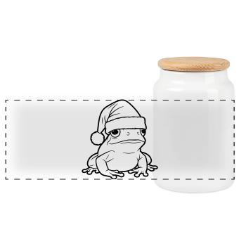 Funny Christmas frog with cap - Panoramic Cookie Jar with Wooden Lid - white - Front
