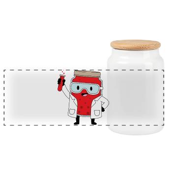 Lab Hero Jam Bottle Cartoon - Panoramic Cookie Jar with Wooden Lid - white - Front