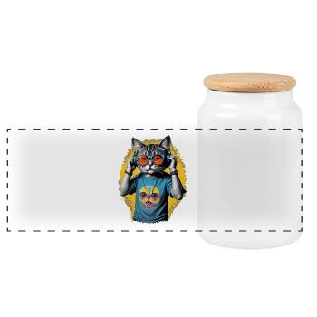 Neon Cat DJ Vibe Tee - Boîte à biscuits avec couvercle en bois - blanc - Devant
