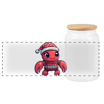 Lobster Crab Christmas - Panoramic Cookie Jar with Wooden Lid - white - Front