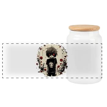 Crâne aux yeux rouges Kid – Emo Comic Design - Boîte à biscuits avec couvercle en bois - blanc - Devant