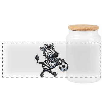 Zebra player with ball - Panoramic Cookie Jar with Wooden Lid - white - Front