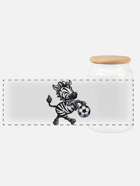 Zebraspieler mit Ball - Panorama Keksdose mit Holzdeckel - Weiß