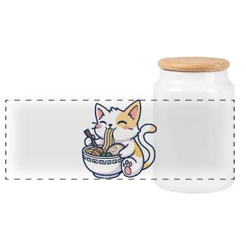 Kawaii Ramen Katze Freude - Panorama Keksdose mit Holzdeckel - Weiß - Vorne