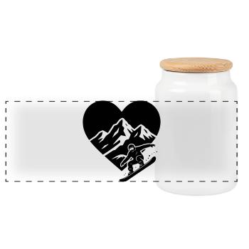 Snowboardeur avec un paysage montagneux au cœur en arrière-plan - Boîte à biscuits avec couvercle en bois - blanc - Devant