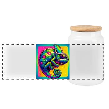 chameleon - Panoramic Cookie Jar with Wooden Lid - white - Front