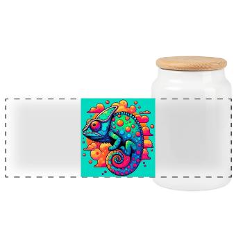 chameleon - Panoramic Cookie Jar with Wooden Lid - white - Front