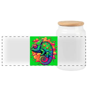 chameleon - Panoramic Cookie Jar with Wooden Lid - white - Front