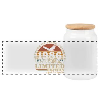 Cadeau 40ème anniversaire Vintage 1986 Né - Boîte à biscuits avec couvercle en bois - blanc - Devant