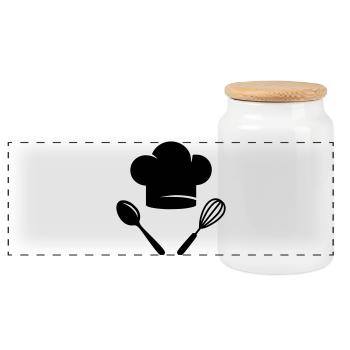 Cook & Kitchen | Cooking Is Love Logo - Panoramic Cookie Jar with Wooden Lid - white - Front