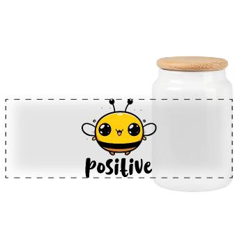 Kawaii Bee Positive - Panoramic Cookie Jar with Wooden Lid - white - Front