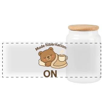 Hibernate Mode: ON – Cozy Winter Bear - Panoramic Cookie Jar with Wooden Lid - white - Front