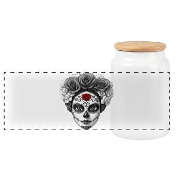 SANTA MUERTE - dark hell - Panoramic Cookie Jar with Wooden Lid - white - Front
