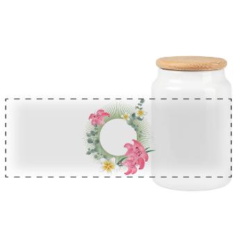 Tropischer Blütenrahmen – florales Naturdesign - Panorama Keksdose mit Holzdeckel - Weiß - Vorne