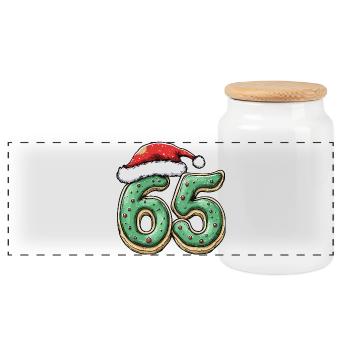65 Number Cookie Christmas - Panoramic Cookie Jar with Wooden Lid - white - Front