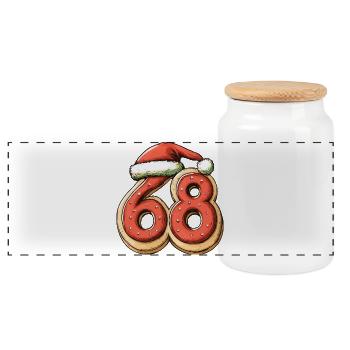 68 Number Biscuit Christmas - Panoramic Cookie Jar with Wooden Lid - white - Front