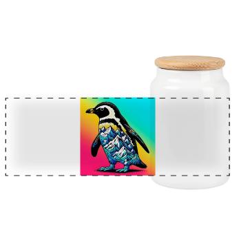 pingouin - Boîte à biscuits avec couvercle en bois - blanc - Devant