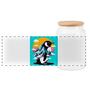 pingouin - Boîte à biscuits avec couvercle en bois - blanc - Devant